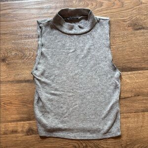 Zara Ribbed Gray Turtleneck Top
